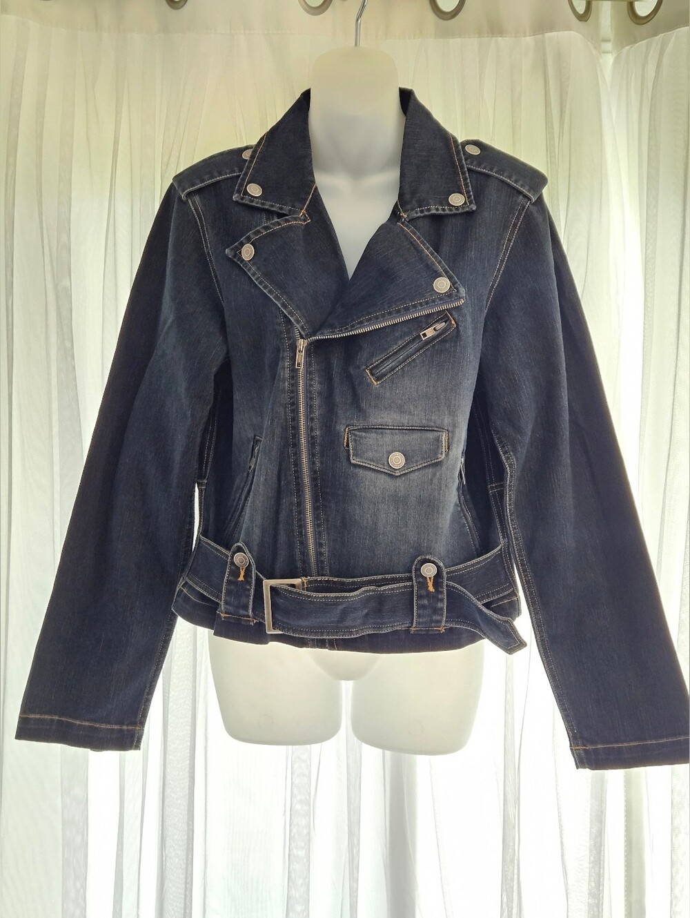 Vintage No Boundaries Dark Denim Moto Jacket with Belt - Juniors